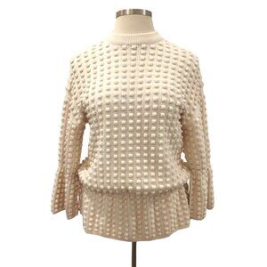 j.ing Ivory Cream Popcorn Knit Textured Drawstring Bell Sleeve sweater S